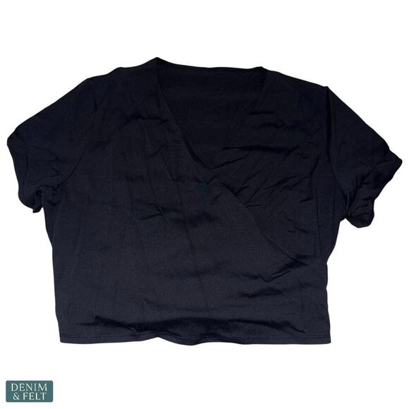 Halara Black V Neck Short Sleeve Wrap Tie Back Cropped Athletic Top Size XL NEW - Picture 6 of 9